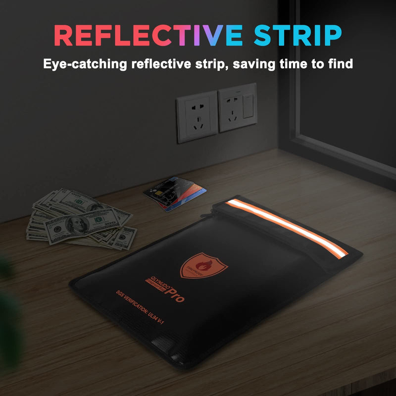 4200℉ Upgraded Fireproof Document Bag, Important Waterproof Document Holder with Thermal Insulation Layer, Legal Size Fireproof Envelope with Zipper/Reflective Strip 4200℉ Legal size upgrade Black