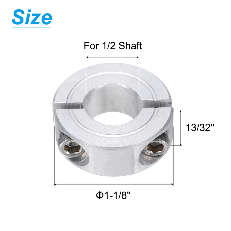 uxcell 2pcs Double Split Clamp-On Shaft Collar for 1/2" Shaft, Two-Piece Clamping Collar, 1-1/8" OD, 13/32" Thickness, Aluminum Alloy Set Screw Split Collar Clamp