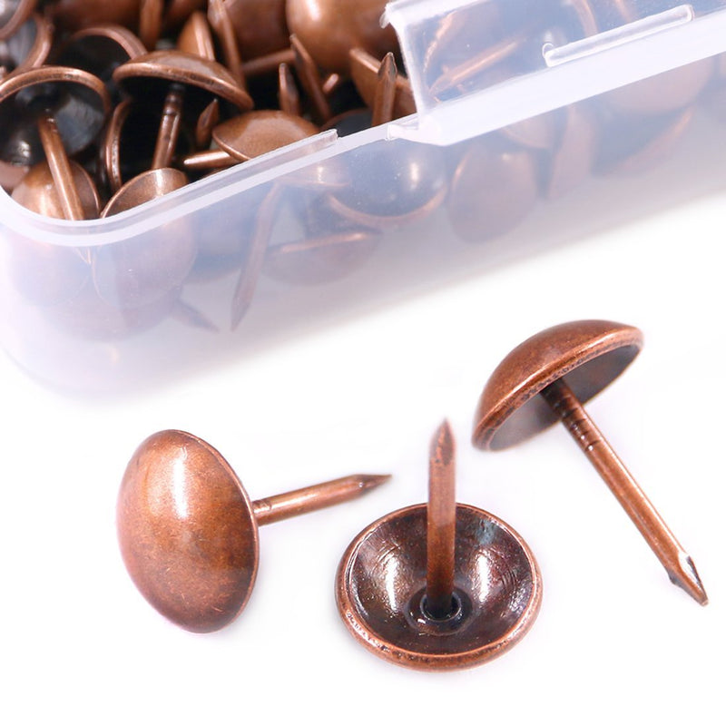Hilitchi 200-Pieces 7/16''(11mm) Antique Tacks Nail Pins Upholstery Nail Tacks Furniture Thumb Tack Pins Assortment Kit (Red Copper) Red Copper