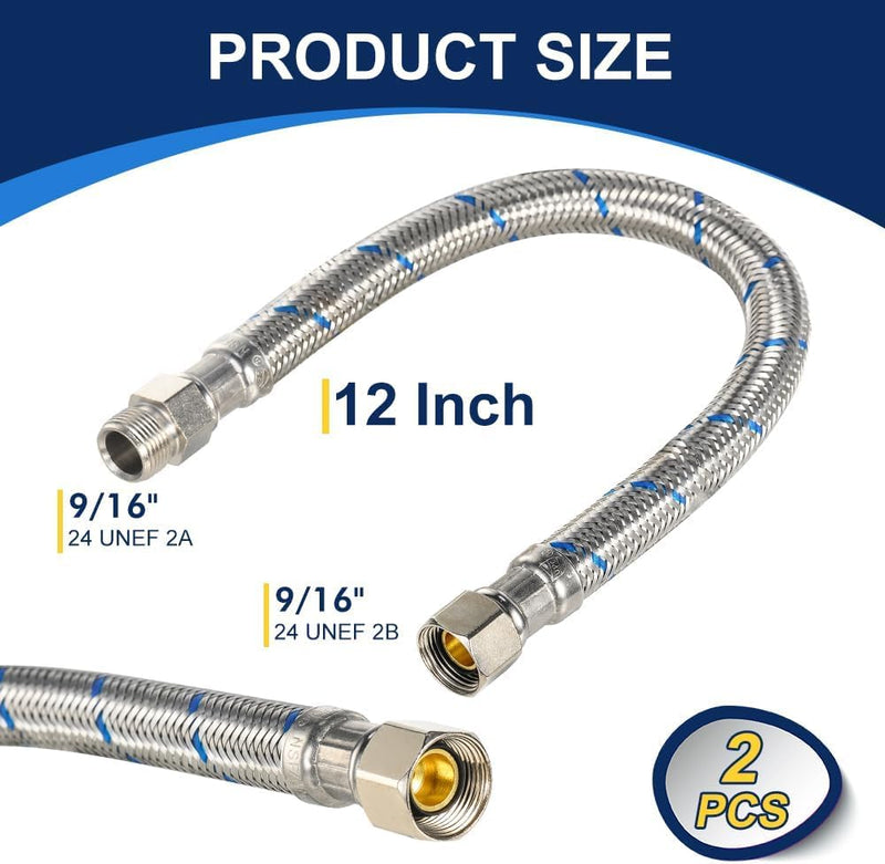 10 Pcs 12 Inch Faucet Supply Conector Extension, 3/8 OD Comp (Male) x 3/8 Comp (Female) Supply Line，Faucet Hose for Kitchen Bathroom 10 12inch 10pcs