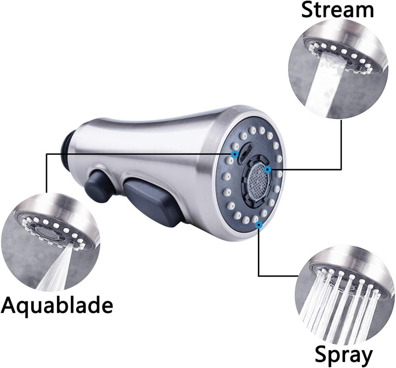 Hibbent Pull Down Spray Head for Kitchen Faucet, 3-Function Sink Spray Nozzle with 15 Adapters, Faucet Head Replacement Compatible with Moen, American Standard, Delta, Kohler Faucets, Brushed Nickel 2.5 Gallon Per Minute