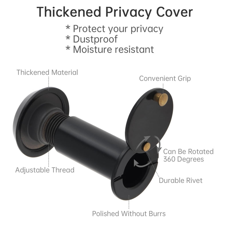 Door Viewer Peephole, Solid Brass 180 Degree Peephole with 5/9 Inch Drill Bit for 1-3/8" to 2-1/6" Doors, Door Viewer with Privacy Cover for Office Home Hotel (Black) Black