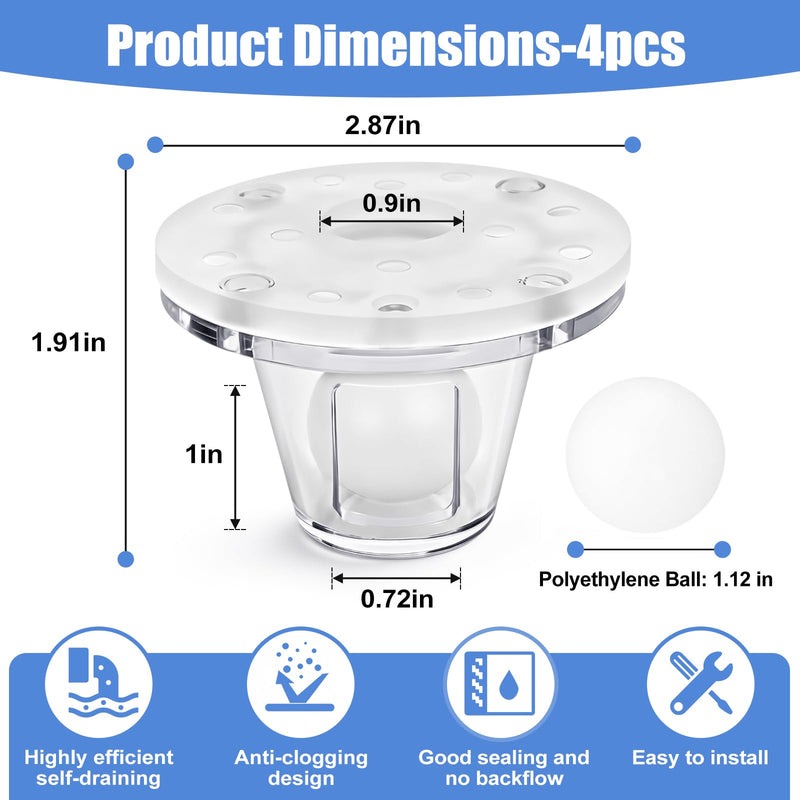 Boat Self Bailing Ball Scupper Valve Self-Bailing Scupper Valve Fits 3/4 inch to 1-1/2 inch Openings Replacement for Marine Flow-Max Ball Scuppers Fits 4 PACK