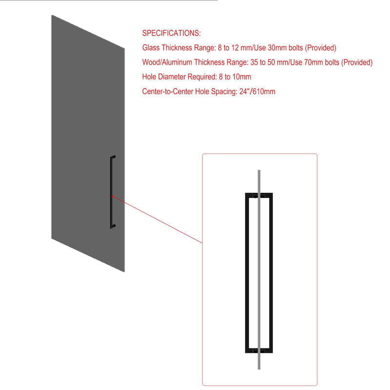 24" Stainless Steel Double-Sided Push-Pull Door Handle,Sliding Barn Door Handle for Wood Door or Glass Door, Easy Install（Brushed Stainless） Brushed Silver