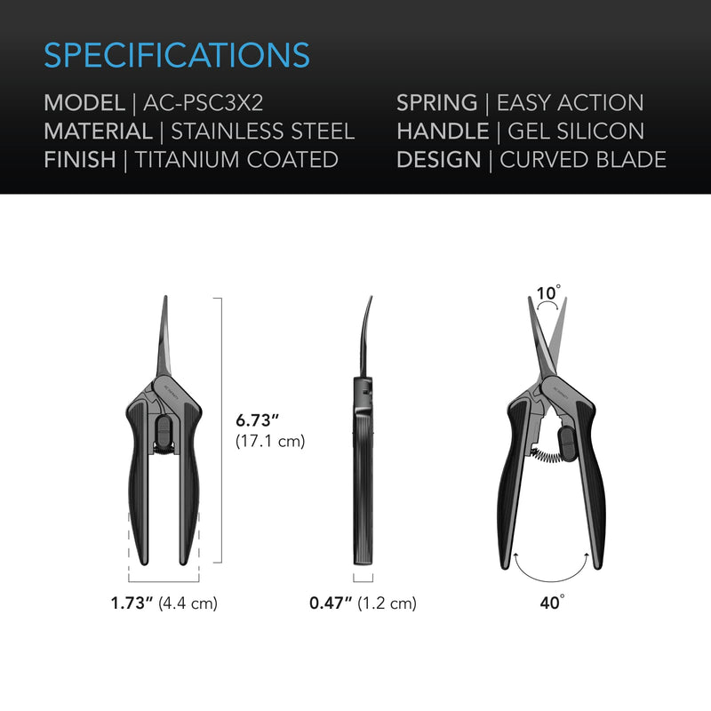 AC Infinity 6.6” Stainless Steel Curved Pruning Shear 2-Pack, Lightweight Ergonomic Design, Curved Precision Blades with Nonstick Titanium Coating for Gardening, Hydroponics, Grow Tents Silver 6.6 Inch (Pack Of 2)