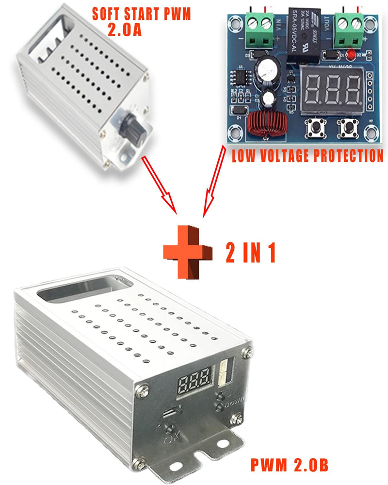 PWM 0-30s Soft Start/Soft Stop Variable Speed DC Motor Speed Controller Battery Low Voltage Protection Recoverable Overcurrent Protection PWM Switch Control 9-70V 40A 2.0B