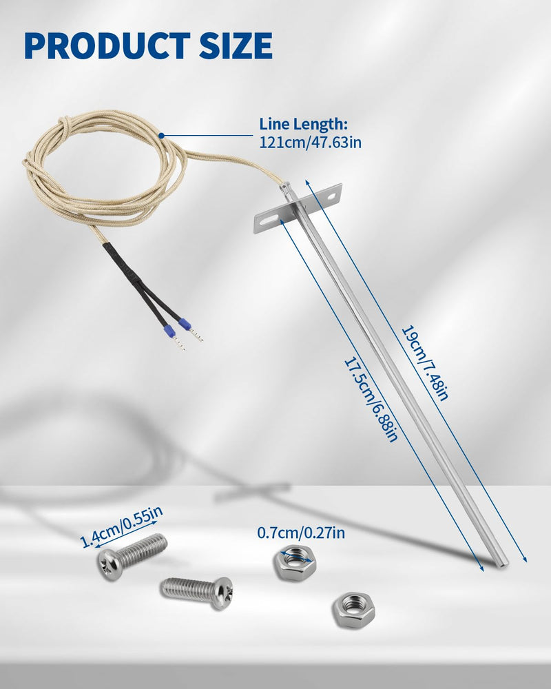 7" RTD Temperature Probe Sensor, 304 Stainless Steel Replacement for Traeger Grill Probe, PT1000 Internal Ambient Probe with 47" Cable, Compatible with Traeger and Z-Grill Pellet Grills