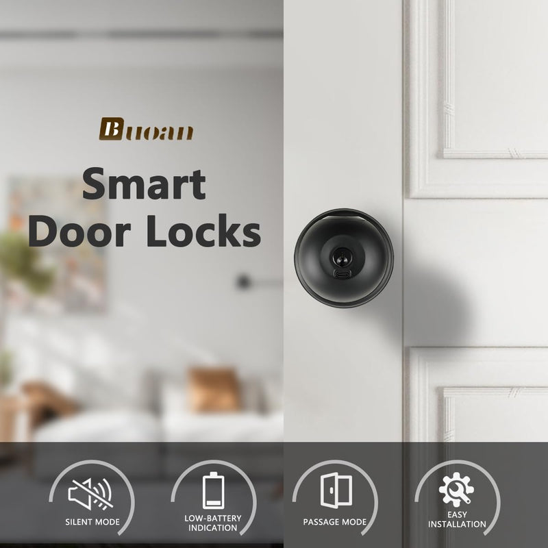 Fingerprint Door Lock, Smart Fingerprint Door Knob with Lock, Biometric Black Door Lock, Keyless Thumbprint Entry Door Lock for Bedrooms, Hotels, Apartments, Offices and Garages 1