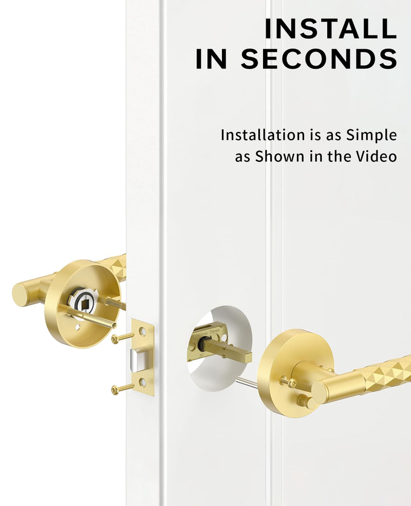 Asidrama 1 Pack Brushed Gold Privacy Door Knob or Lever with Lock, Heavy Duty Reversible Interior Door Handles for Bedroom Bathroom, Left Right Sided Doors