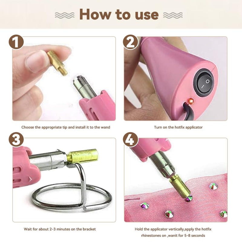Hotfix Rhinestone Setter Applicator Hot Fix Wand Kit Tool Set with 7 Different SIzes Tips, Hot Fixed Wand Kit for Crafts Shoes Clothes Fabric Clothing ((pink)) (pink)
