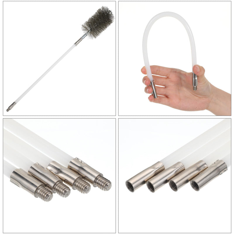 50-inch Long Tent Wood Burning Stove Pipe Cleaning Brush with Stainless Steel Bristles, and Chimney Cleaning Wire Brush with 4 Flexible Rods, 2.5'' Brushs Heads for Insulated Chimneys