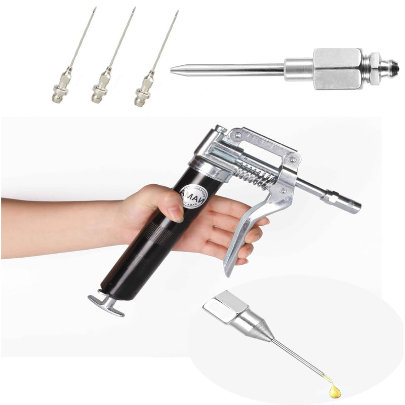 Grease Gun Accessory Set, 5pcs Grease Needle Nozzles 1 Grease Needle Dispenser with 1 Rubber Nipple Adapter Grease Injector Needle Dispensing Tip Fitting Tool Coupler for Injecting.