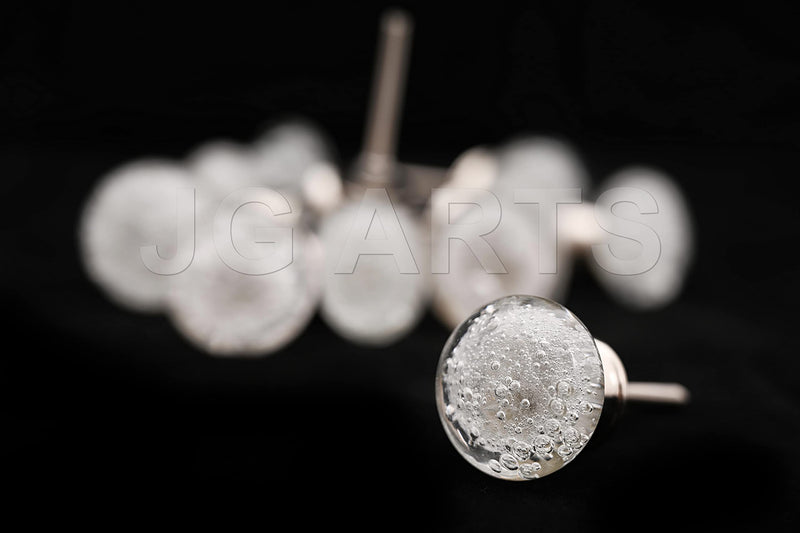 JGARTS Round Glass Dresser Drawer, Door, Cabinet Knob Brushed Nickel Hardware - - Pack of 12 (Clear)