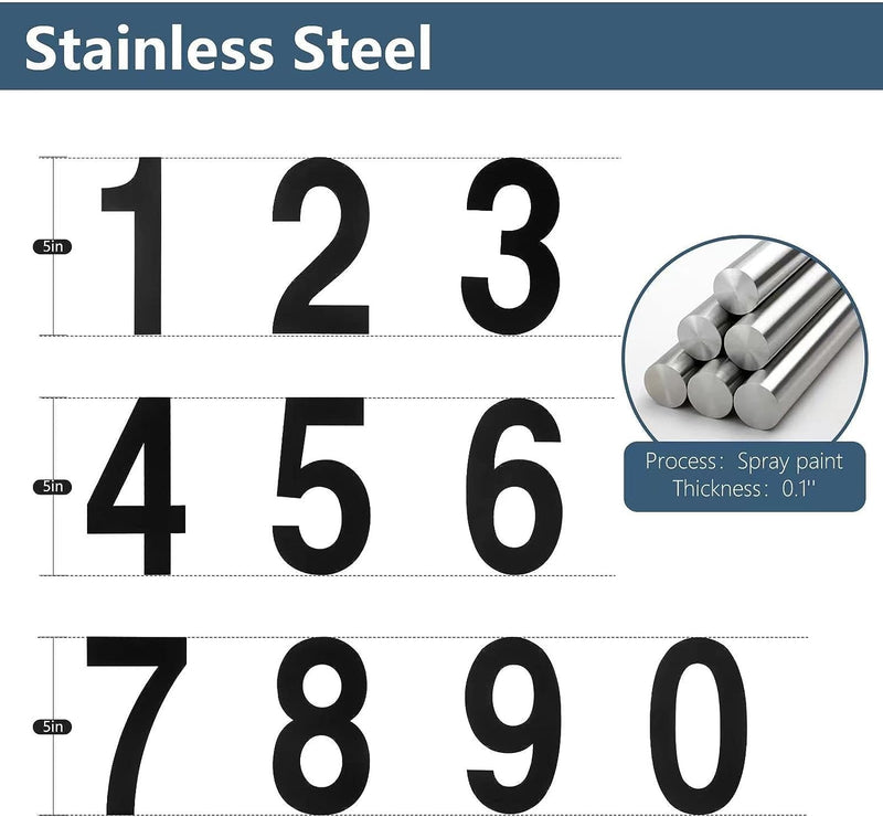 5 Inch Adhesive House Numbers,Modern Stainless Steel House Numbers for Outside Stick On,Adhesive Numbers for House Address Outside,Door Numbers for House Door or Exam Room Numbers for Medical Office ,Easy Install without Tools 911 Visibility Signage(Bl...