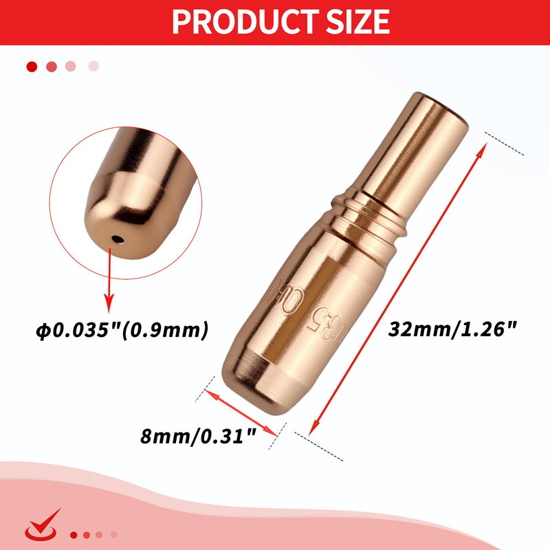30PK T-A035CH MIG Welding Contact Tips .035"(0.9mm) for Miller, 035 Welding Tips for Bernard Acculock-S T-A035CH Used for Miller MDX-250 Gun D-MA250 Gas Diffuser