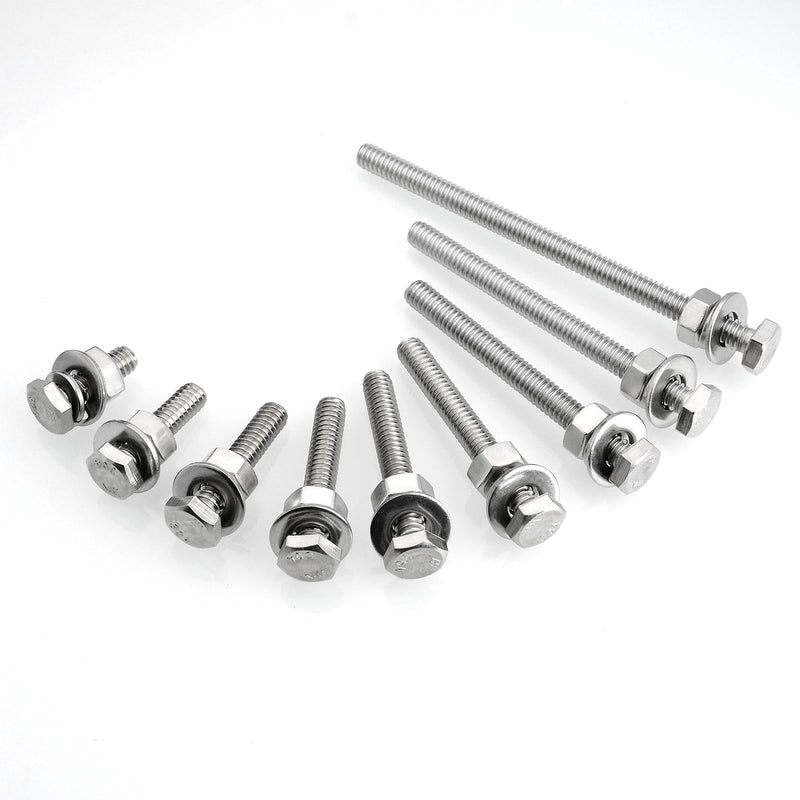 (10 Sets) 1/4-20x1-1/2 Hex Head Nuts and Bolts with Flat & Lock Washers, 304 Stainless Steel 18-8, Fully Threaded, 1/4 Bolt Metric Bolt Assortment 1-1/2" (Silver) 1/4-20" 10
