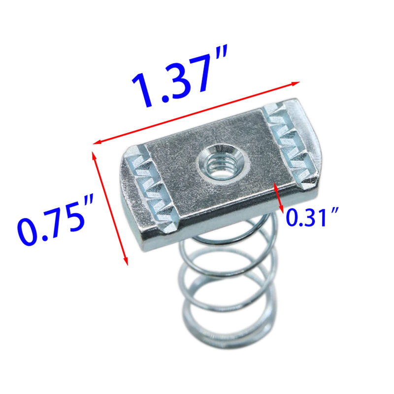 Strut Channel Nuts, 1/4-20 Spring Channel Nuts with Zinc Electroplate Finish, Long Spring Nuts Great for Use with Strut Channel (10 Pack) Standard Spring