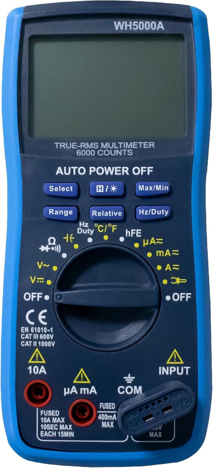 MMOBIEL Professional Digital Multimeter CAT III 1000V CAT IV 600V - 6000 Count - Test AC/DC, Current, Resistance, Temperature, Continuity, Transistor Testing - Incl Test Leads, Fuse and Magnet Strap