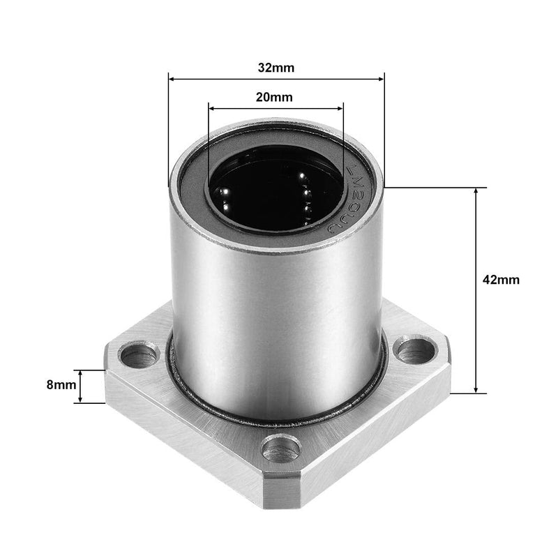 uxcell LMK20UU Square Flange Linear Ball Bearings, 20mm Bore Dia, 32mm OD, 42mm Length(Pack of 2)