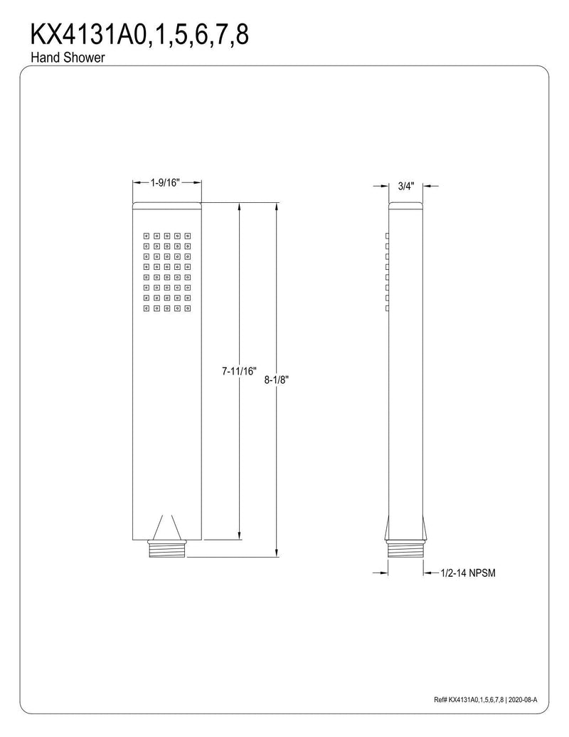 Kingston KX4131A6 Function Rectangular Hand Shower, Polished Nickel 7.44 x 1.56 x 0.75