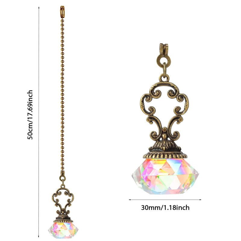 Honoson 4 Pieces Crystal Ceiling Fan Pull Chains Pendant Colorful Diamond Pull Chain Extension with Connector Crystal Prism Ball Extension for Bathroom Toilet Light Ceiling Light Fan Desk Lamp