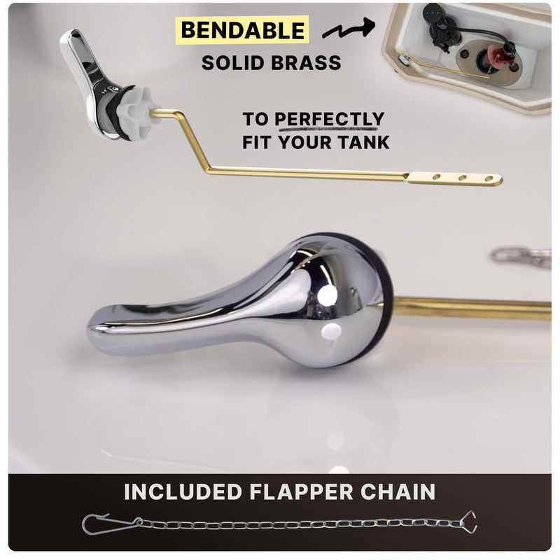 Mesora Aluminum Toilet Handle Flush Lever Replacement Kit with Flapper Chain, Brass Lever, Chrome - Toilet Repair Handle, Compatible with Most Toilets (Side Mount) Side Mount