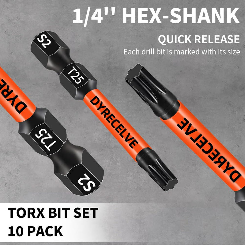 10-Pack T25 Torx Bits for Impact Driver- Torx Bit Set 2'' Long, Profession Star Bits Set, Magnetic T-25 Torx Bit, S2 Alloy Steel Torque Bits, T Bit Set 1/4'' Hex-Shank, Star Drill Bit Set, T25 Bit 10pcs T-25 Torx Bit