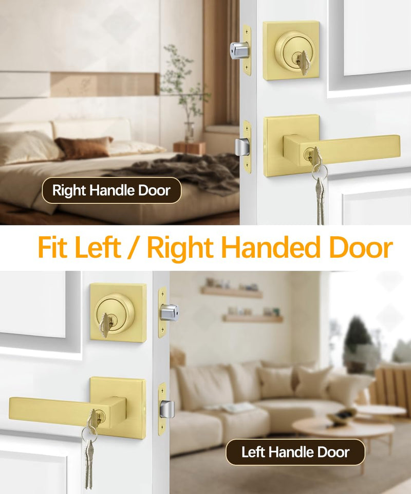 Heavy Duty Gold Exterior Door Handle Set – 5.12-inch Extended Door Lever with Single Cylinder Deadbolt for Entrance/Privacy/Passage/Bedroom Doors (Fits 35-55mm Steel & Wooden Doors)