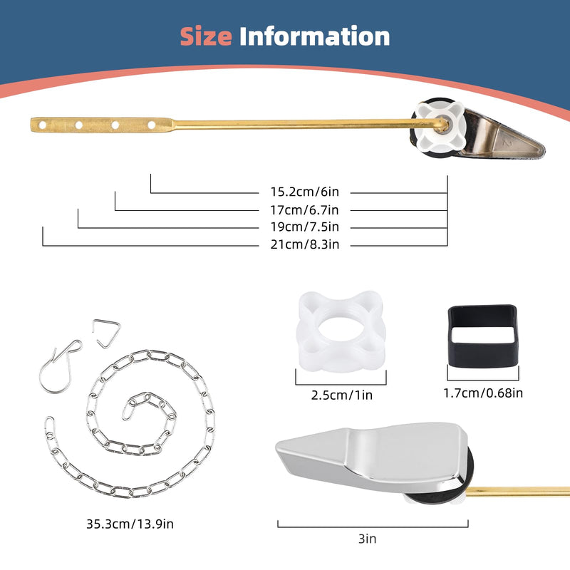 iFealClear Universal Toilet Handle Lever Flush Replacement, Front Mount Toilet Trip Lever Compatible with American Standard, Stainless Steel Flapper Chain, Solid Brass, Chrome 1 Pack