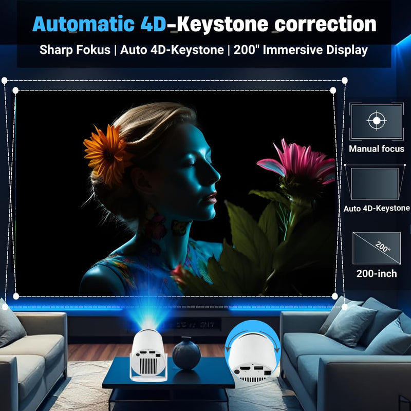 Mini Projector 4K Support, Smart Portable Projector with WiFi & Bluetooth, Android 11, Auto Keystone, 180° Rotation, Home Theater Projector for iPhone/TV Stick/Laptop (HY300 Pro+ 2025 Upgrade)