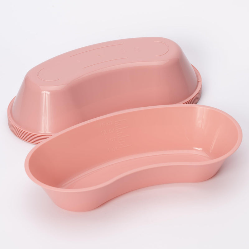 Emesis Basin Kidney Plastic Mauve 16oz - Reusable Plastic Kidney-Shaped, Mauve Color, 16oz Volume, 8-1/2" Primary Length, Disposable, 25/Box