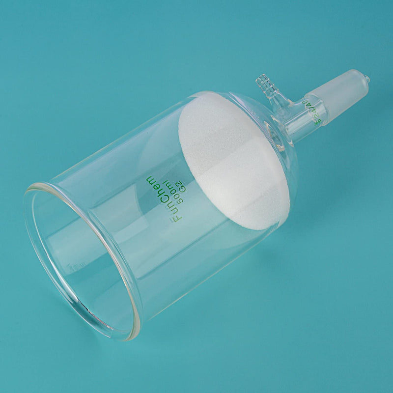 FunChem Buchner Filtering Funnel with Medium Frit (G2), I.D. 94 mm, 100mm Depth, with 24/40 Standard Taper Inner Joint and Vacuum Serrated Tubulation, 500 mL 500.0 milliliters Round 1 YQ-BuchnerFilter-G2-Vac