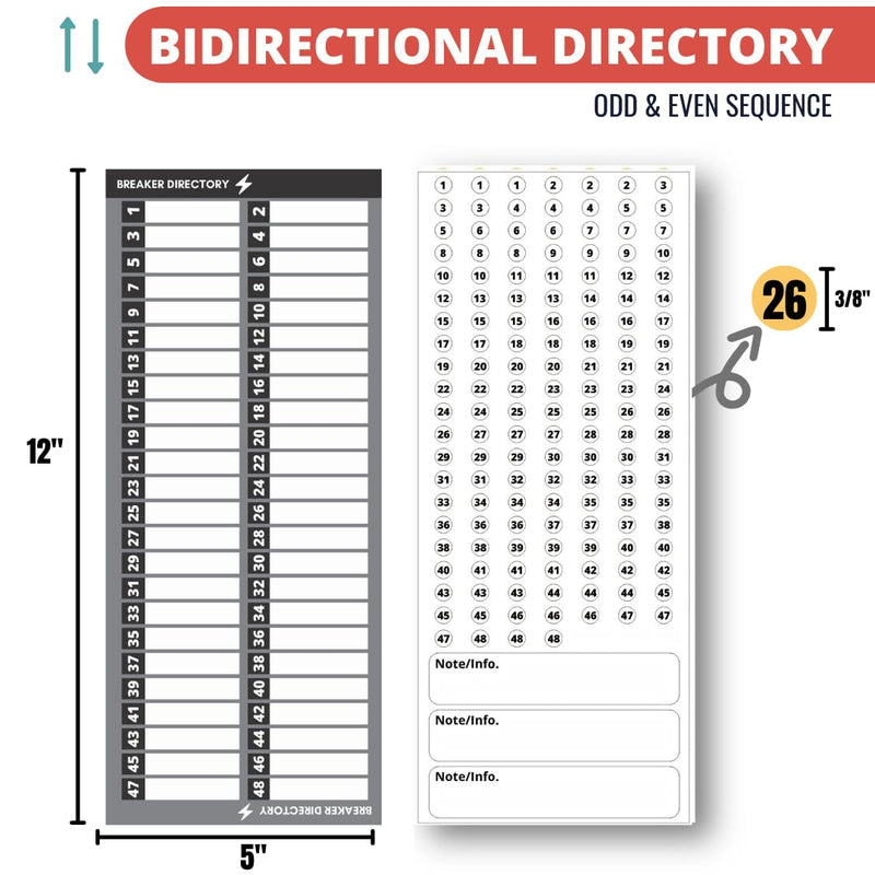 Premium Quality Non-Tearable Vinyl Paper Circuit Breaker Directory Label with Fuse Stickers for Fuse Panel, Marker Sign for Electrical Panel. Strong Adhesive. Up to 48 Entries. House or Commercial Use