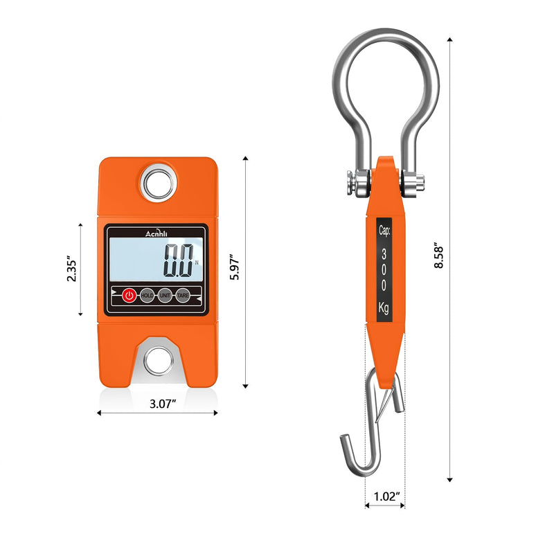 Hanging Weight Scale 400KG/880LB, Stainless Steel Digital Heavy Duty Luggage Crane Scale, Suitable for Outdoor Farm Hunting Travel and Fishing (Orange)