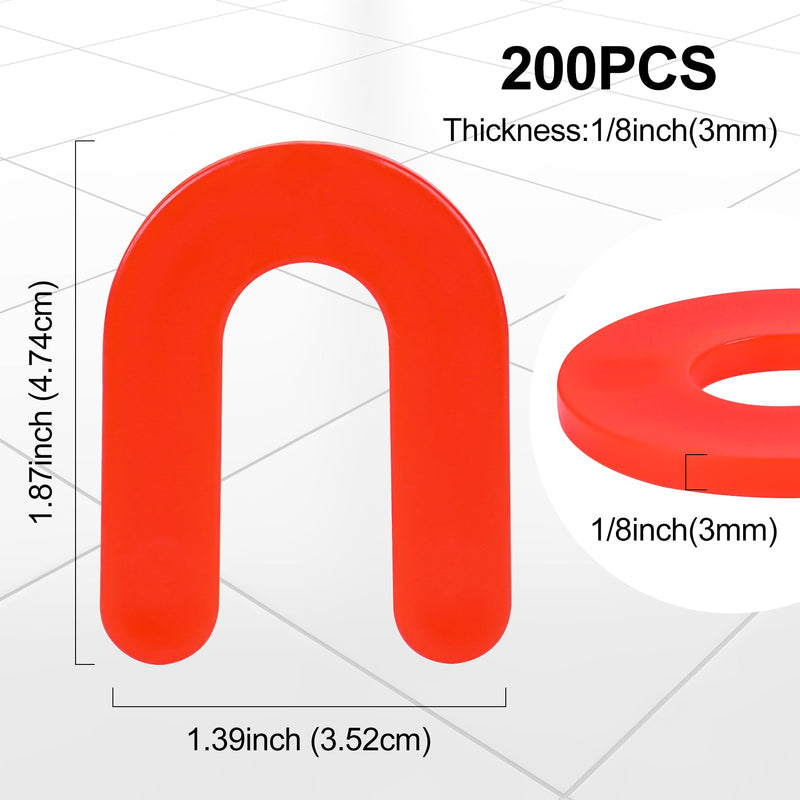Horseshoe Shims Tile Spacers 1/8 Inch (3mm) 200Pcs U-Shaped Plastic Shims for Tile Leveling System Floor Wall Ceramic Tile Stone Installation - Red 1/8"-200 Pcs - NewNest Australia
