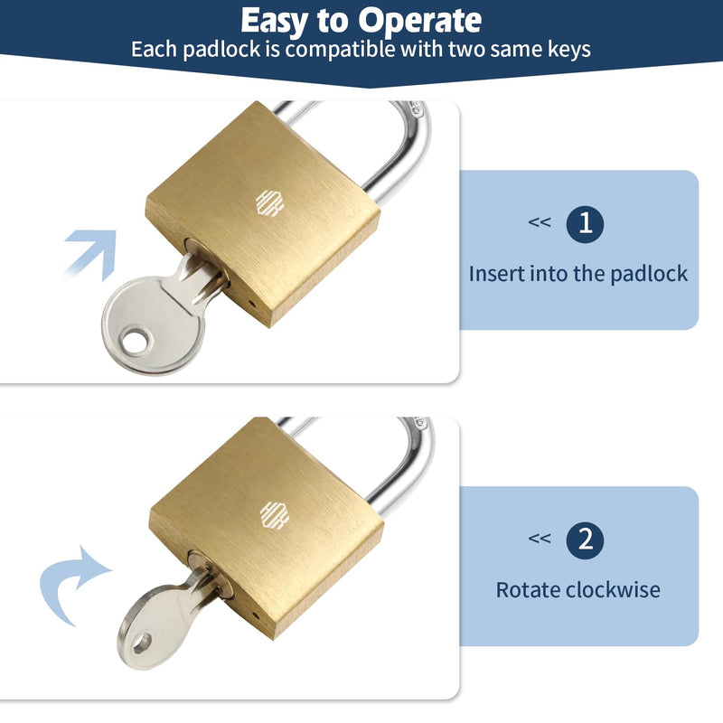 HOX 6-Pack Keyed Padlock, Waterproof and Rustproof, Solid Brass Lock with 1-1/4" Wide Body, Padlock with Keys for Storage Unit, Sheds, Garages and Fence 6 Pack