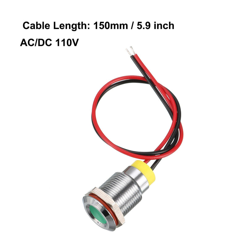 uxcell Signal Indicator Light AC/DC 110V 12mm Dash Lamp Flush Panel Mount Green LED Metal Shell