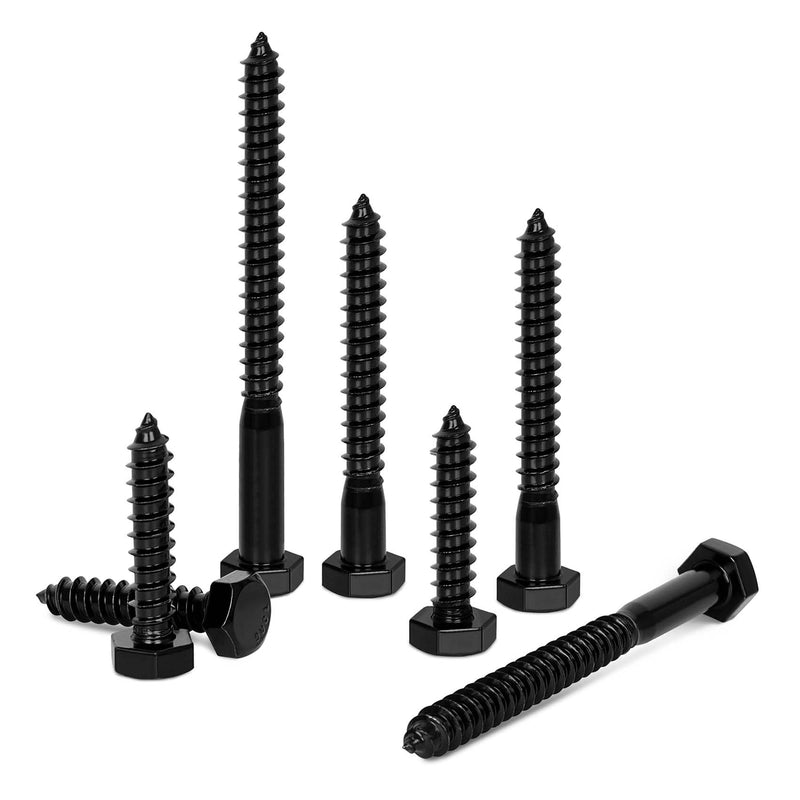 3/8" x 2-1/2" Stainless Steel Lag Screws Bolts, Heavy Duty External Hex Head Wood Screws, Black Finish, Partial Thread, 10 PCS 3/8" x 2-1/2"