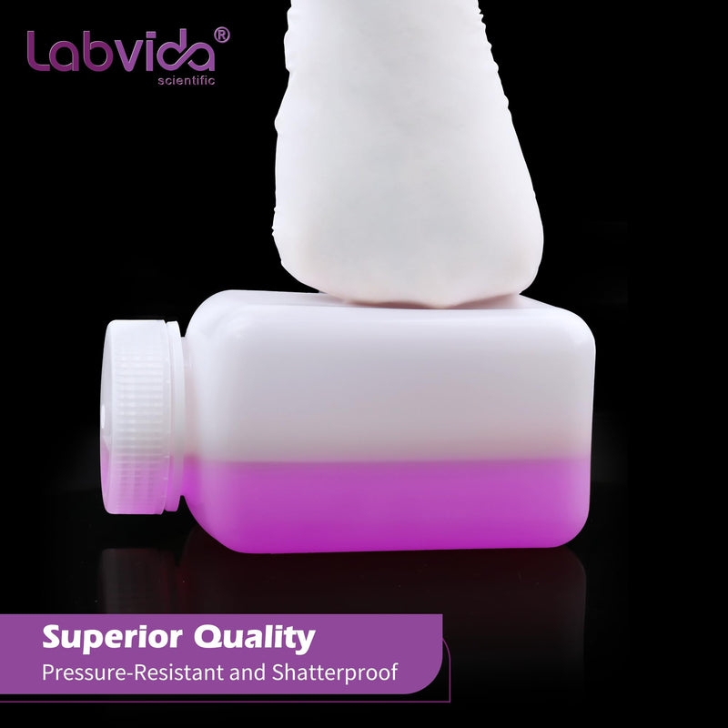 Square Reagent Bottle HDPE Wide Mouth Plastic Bottle, 4 pcs of 250ml Sample Sealing Storage Container for Laboratories, Classrooms, or Storage at Home, LVAM001 Vol. 250ml, 4pcs