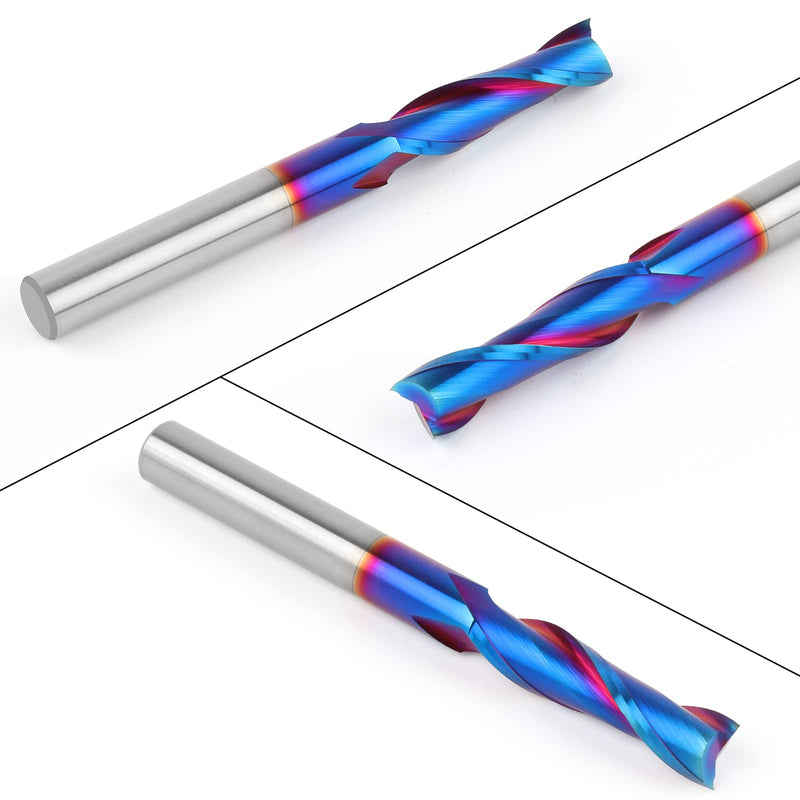 Upcut Spiral Router Bits 1/4 inch Shank, 1/4 inch Cutting Diameter Solid Carbide with Nano Blue Coating CNC Router Bits End Mill for Wood Cut, Carving, Edge Trimming UP CUT