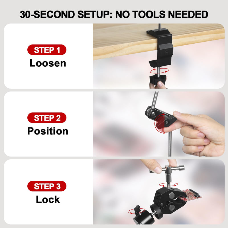 Helping Hands Soldering Clamp with 16" Flexible Arm, 360° Rotating Bracket- Adjustable Clamps for Hold Hot Air Guns, PCB, Welding, DIY, Repairs, and Craft Projects