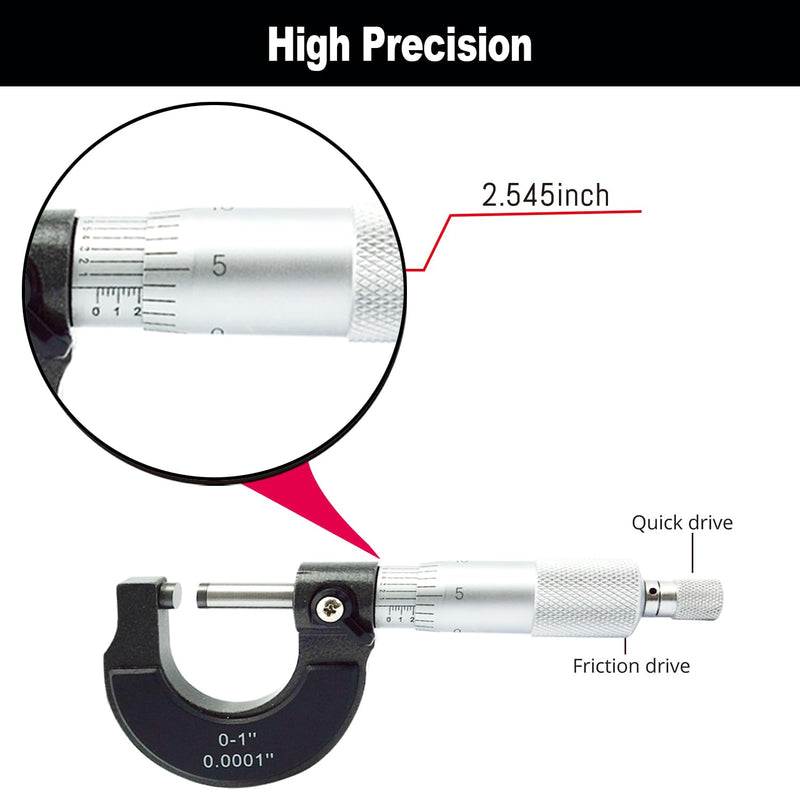 Nortools Outside Micrometer, Ratchet Stop, Lock Nut 0-1" /0.0001" Precision Machinist Tool