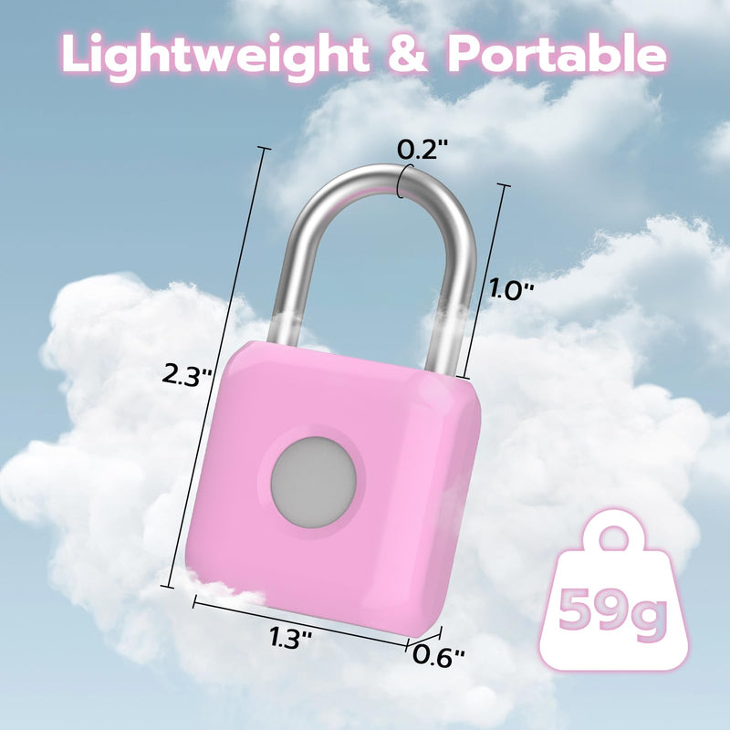 Fingerprint Padlock,Smart Padlock with APP Unlock,Fingerprint Locker Lock,USB Rechargeable for Gym Locker,Locker, School,Storage, Luggage Pink
