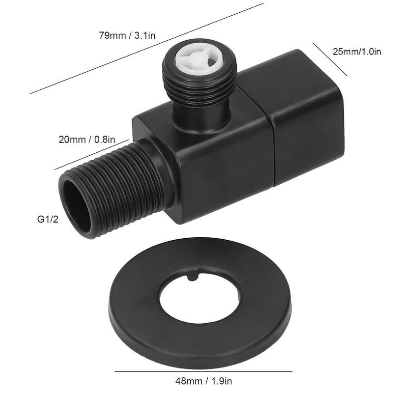 G1/2" Square Angle Valve, 2Pcs Brass Mixer Water Stop Valve Shut Off Valves for Shower Flow Control Valve Bathroom Toilet Washbasin Accessory Black*2pcs