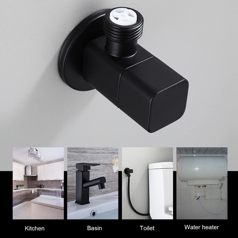 G1/2" Square Angle Valve, 2Pcs Brass Mixer Water Stop Valve Shut Off Valves for Shower Flow Control Valve Bathroom Toilet Washbasin Accessory Black*2pcs