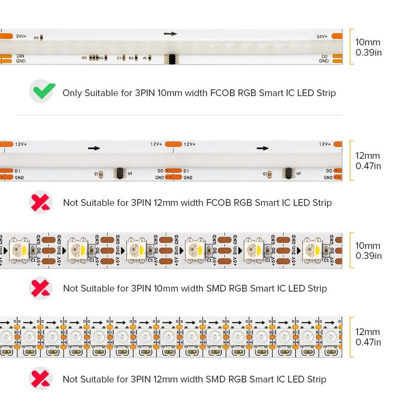 BTF-LIGHTING FCOB COB 10mm 3Pin Connector Kit,L-Shaped Connector,Dual-End with Wire,Strip to JST,Wire to Strip,3Pin JST,Gapless Connector for WS2814 IC RGBW 784LED/m COB LED Light Transparent 10mm width PCB Multifunctional Kit 2