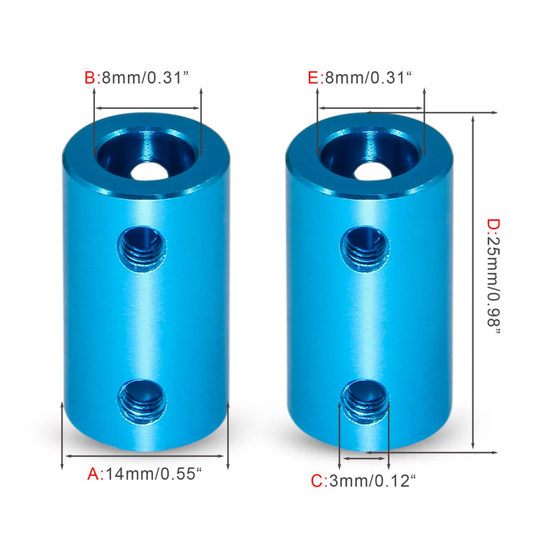 2 PCS Bore Rigid Coupling Set,Motor Coupler Connector,Aluminum Alloy Stepper,8mm Shaft Coupler Connector,Flexible Shaft Coupling(Light Blue) 8 mm