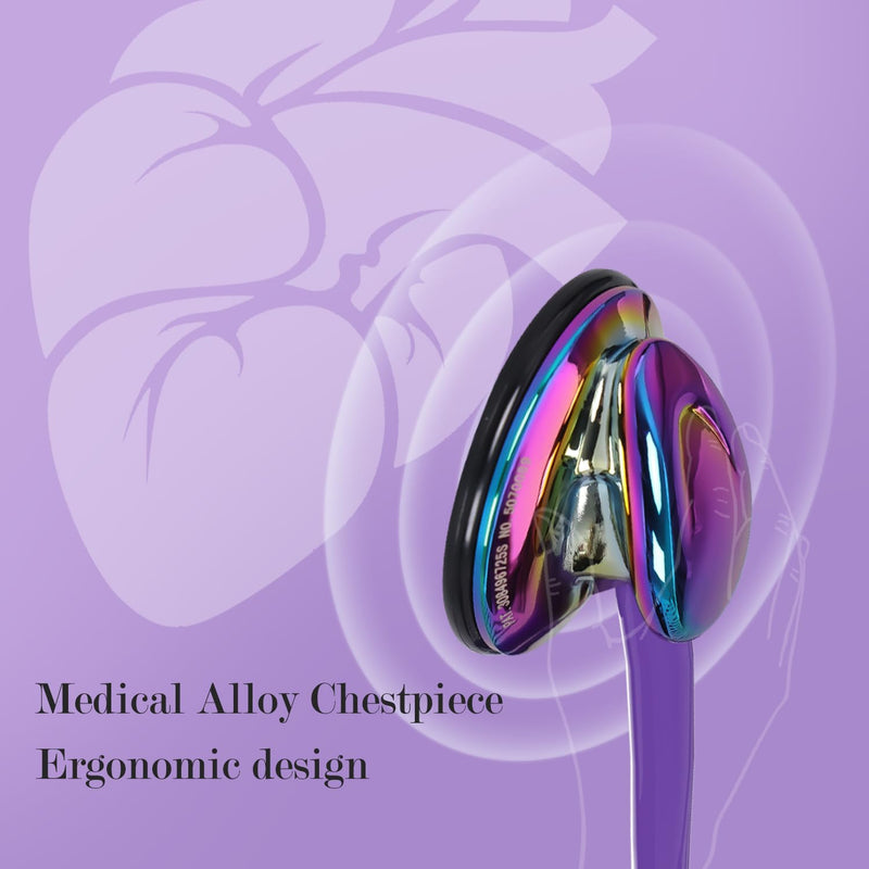 MaiWieel-Classic Stethoscope Rainbow Purple Single Head Stethoscope for Nurses Doctor,EMT Student,Home Medical, Estetoscopio Doctor Accessories Medical Supplies.Alloy Chestpiece,Soft Eartips (Rainbow Purple)