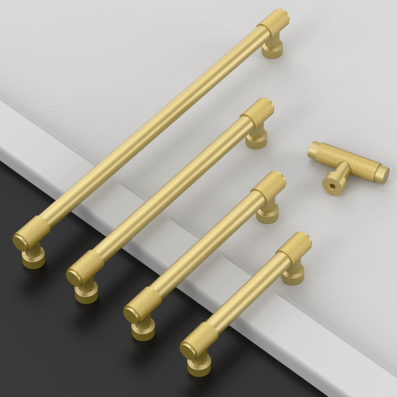 Amerdeco 10 Pack Brushed Gold Knurled Cabinet Pulls 7 Inch(177.8mm) Hole Center Kitchen Cabinet Handles Drawer Pulls Cabinet Hardware ZH0034 7"/177.8MM Hole Center