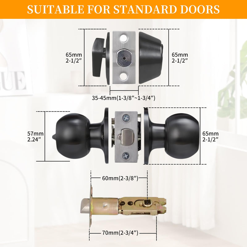 Secure Keyed Entry Door Knob with Lock & Key, Heavy-Duty Exterior Interior Door Lock Handle for Front Door, Home Bedroom Bathroom, Commercial & Residential Entry Door Hardware,Matte Black 1 587ET+D101--Matte Black